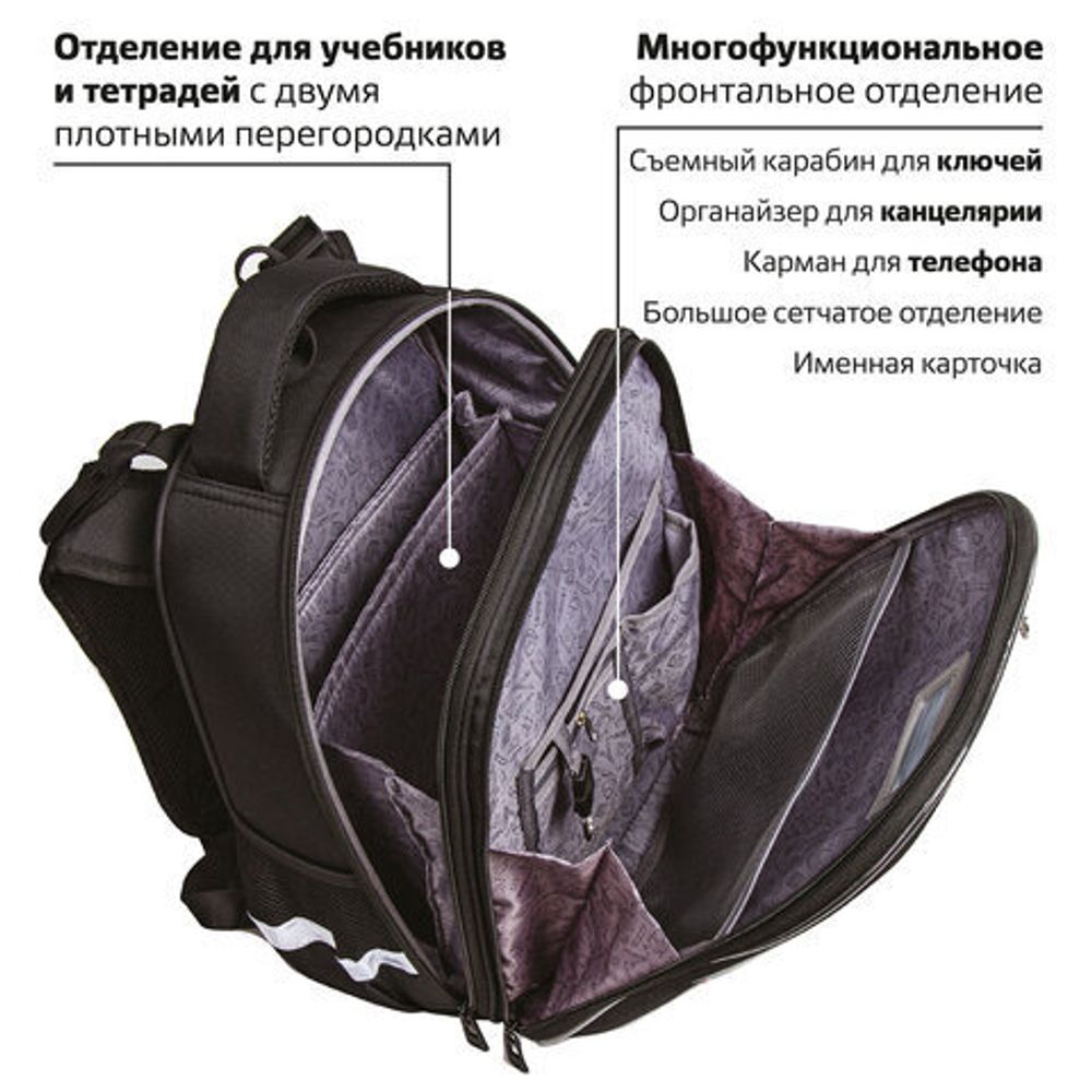 Ранец BRAUBERG SHINY, 2 отделения, "Tiger", СВЕТЯЩИЙСЯ РИСУНОК, 36х28х14 см, 270698