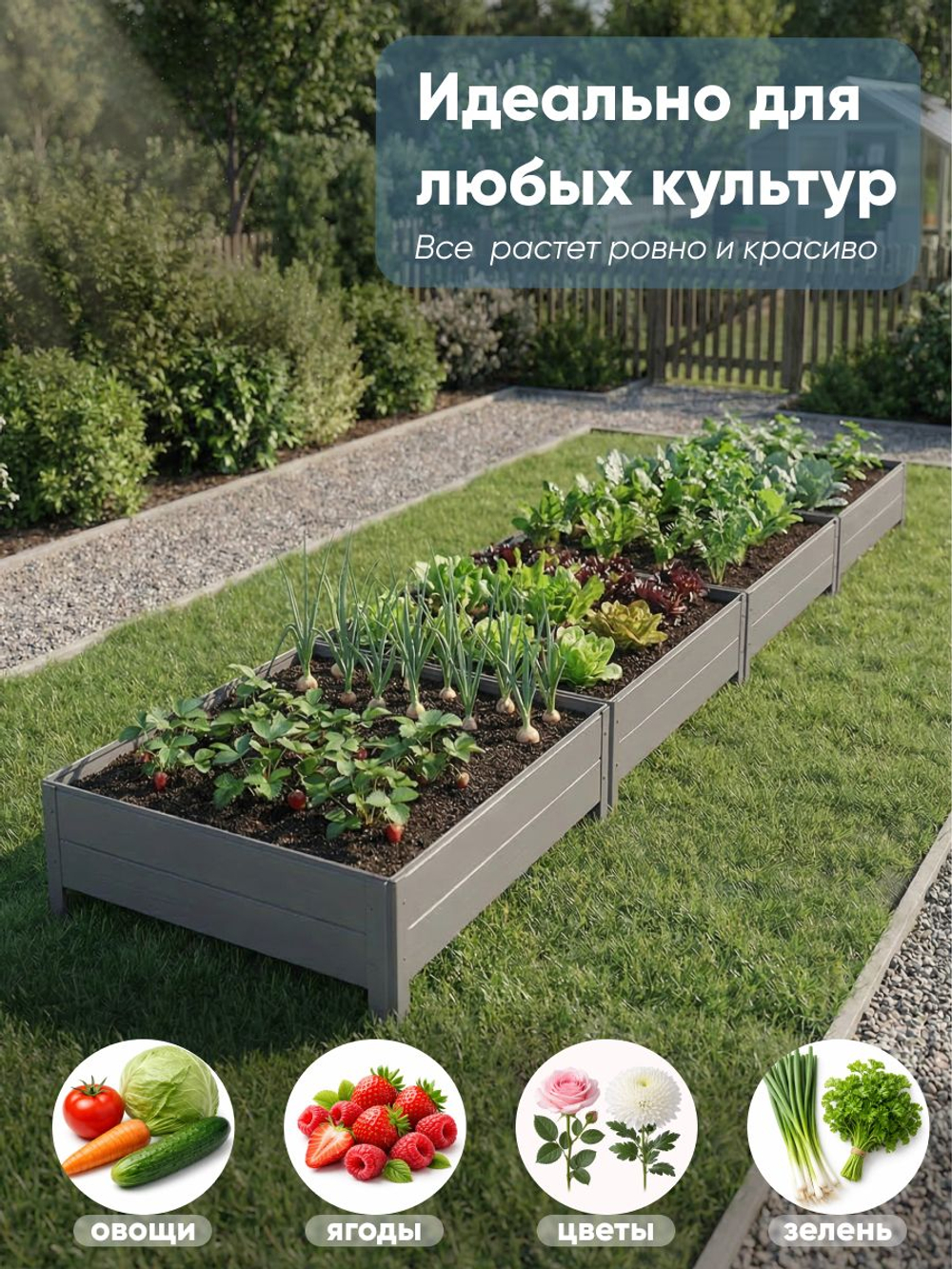 Грядка Ивановская 1х4 метра, борт 20см Серый (RAL 7004), (сборка: саморезы)