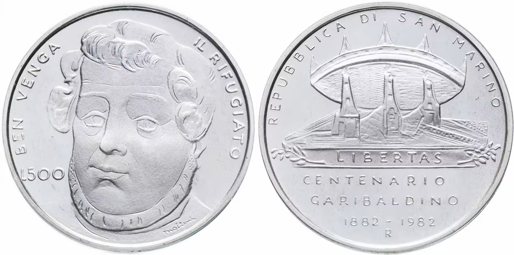 Сан-Марино 500 лир, 1982 Джузеппе Гарибальди UNC
