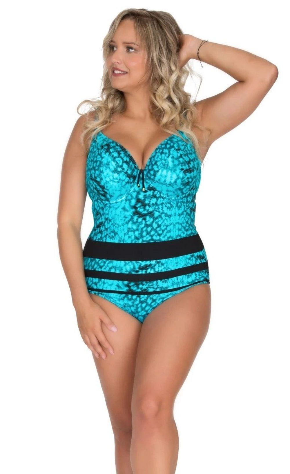 Яркий слитный купальник с лифом на косточках (Размер: 95G) (Цвет: бирюзовый)
