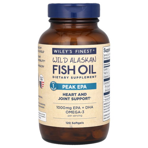 Wiley's Finest, жир дикой аляскинской рыбы, максимальное содержание ЭПК, 120 капсул