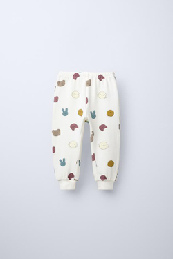 ZARA ТЕПЛАЯ ПИЖАМА С АНИМАЛИСТИЧЕСКИМ ПРИНТОМ, ЭКРЮ