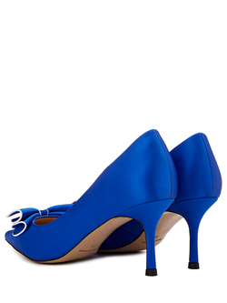 Женские туфли из кожи синие с бантиком