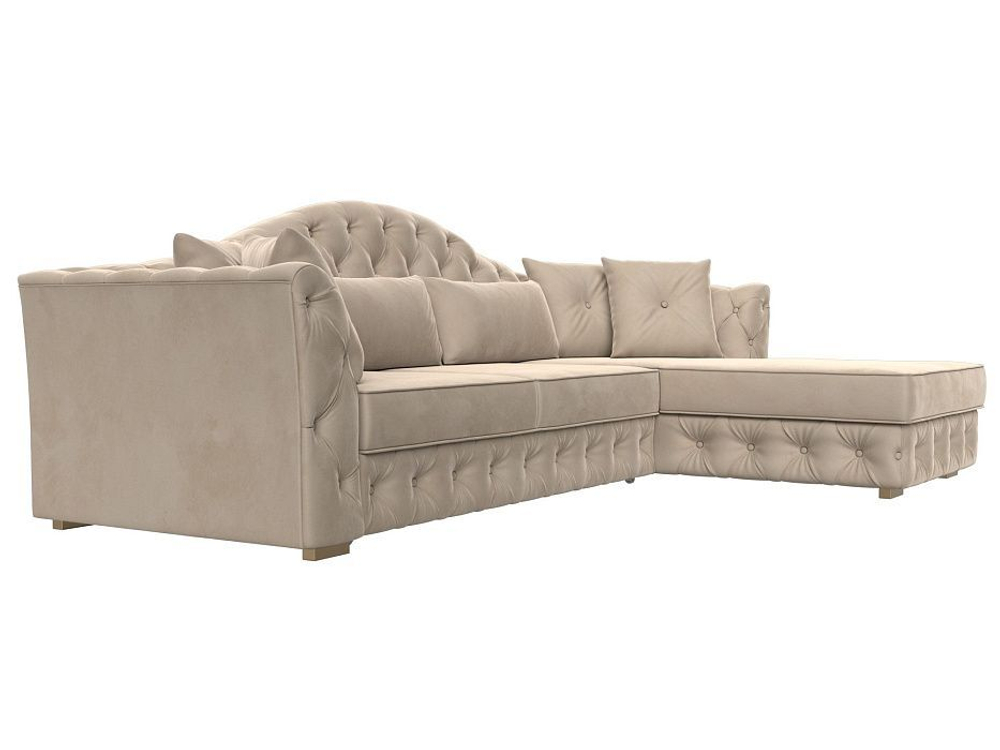 Диван угловой Артис правый угол, Бежевый, Велюр, 121585