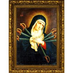 Семистрельная икона Богородицы с мечами. Копия старинной иконы на холсте.