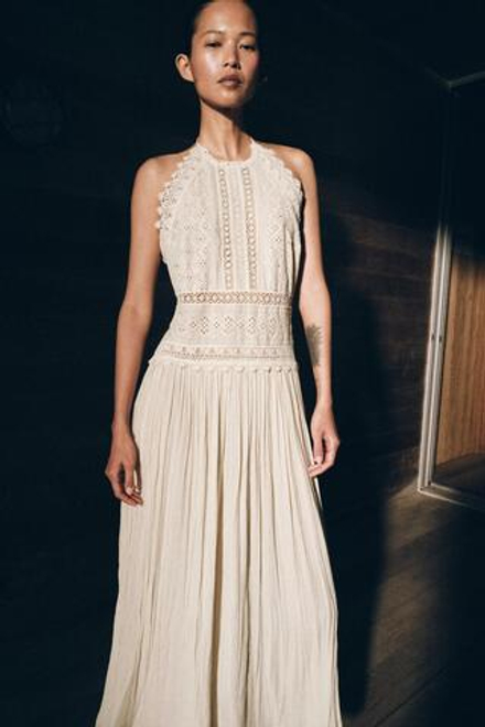 ZARA ПЛАТЬЕ МИДИ С КРУЖЕВОМ — ZW COLLECTION, ЭКРЮ