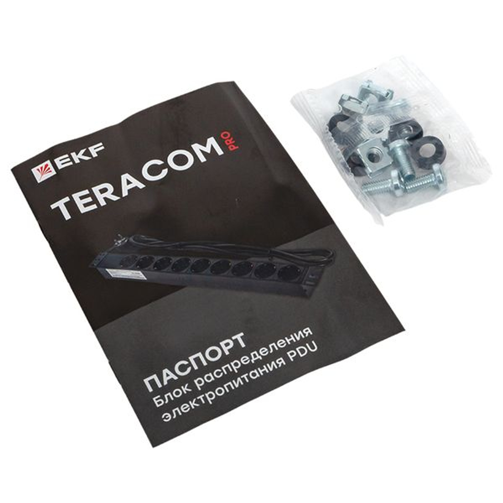 Блок розеток PDU TERACOM PRO 19" 1U 16А/250В 8 розеток Schuko с выключателем шнур питания длиной 2 метра сечение 3x1,5 мм2 вилка Schuko корпус пластик черный