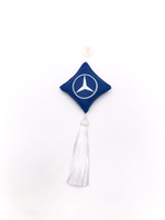Ромб объемный на присоске MERCEDES (экокожа, синий, белая вышивка, кисть)