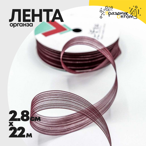 
          Лента Органза 2,8см х 22м в полоску (Красный)
