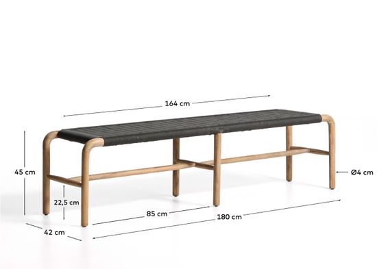 Скамейка Alipa из массива акации и веревки темно-серого цвета