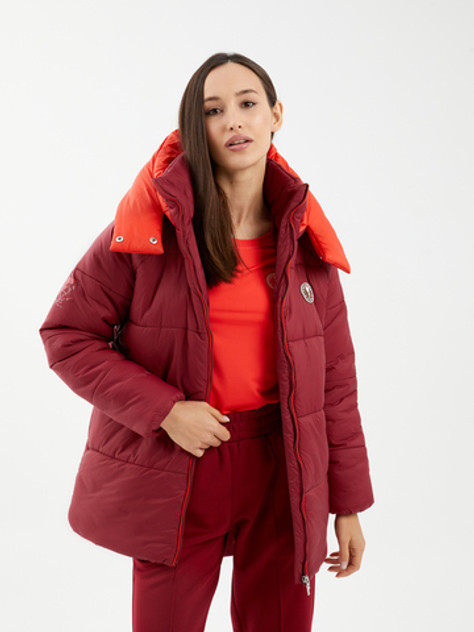 Куртка утепленная женская бордовая с капюшоном