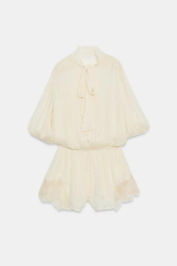 ZARA КОРОТКИЙ КОМБИНЕЗОН С КРУЖЕВОМ — ZW COLLECTION, ЭКРЮ/БЕЖЕВЫЙ