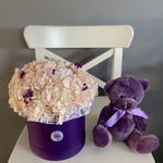 Букет гортензий с черничным мишкой «Teddy bloom symphony»