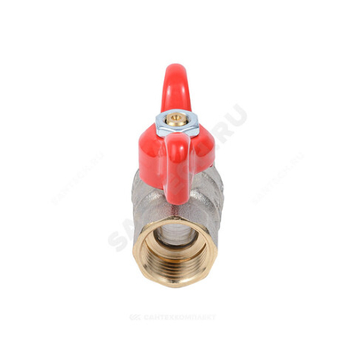 Кран шаровой латунь никель Стандарт Ду 15 Ру40 ВР полнопроходной бабочка красная Dist Н311Б