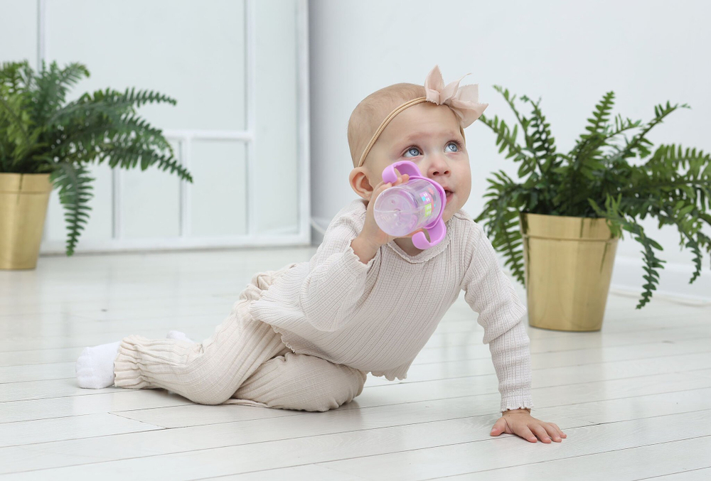 Бутылочка с ручками с силиконовой соской со средним потоком ПОМА 140 мл. с 4 месяцев, фиолетовый