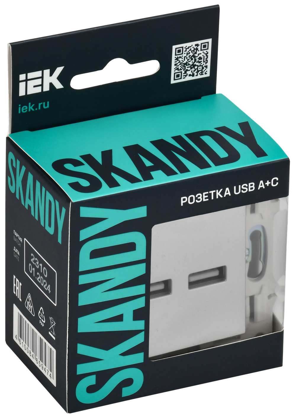 SKANDY Розетка USB A+A 3,1А SK-R15S серебряный IEK