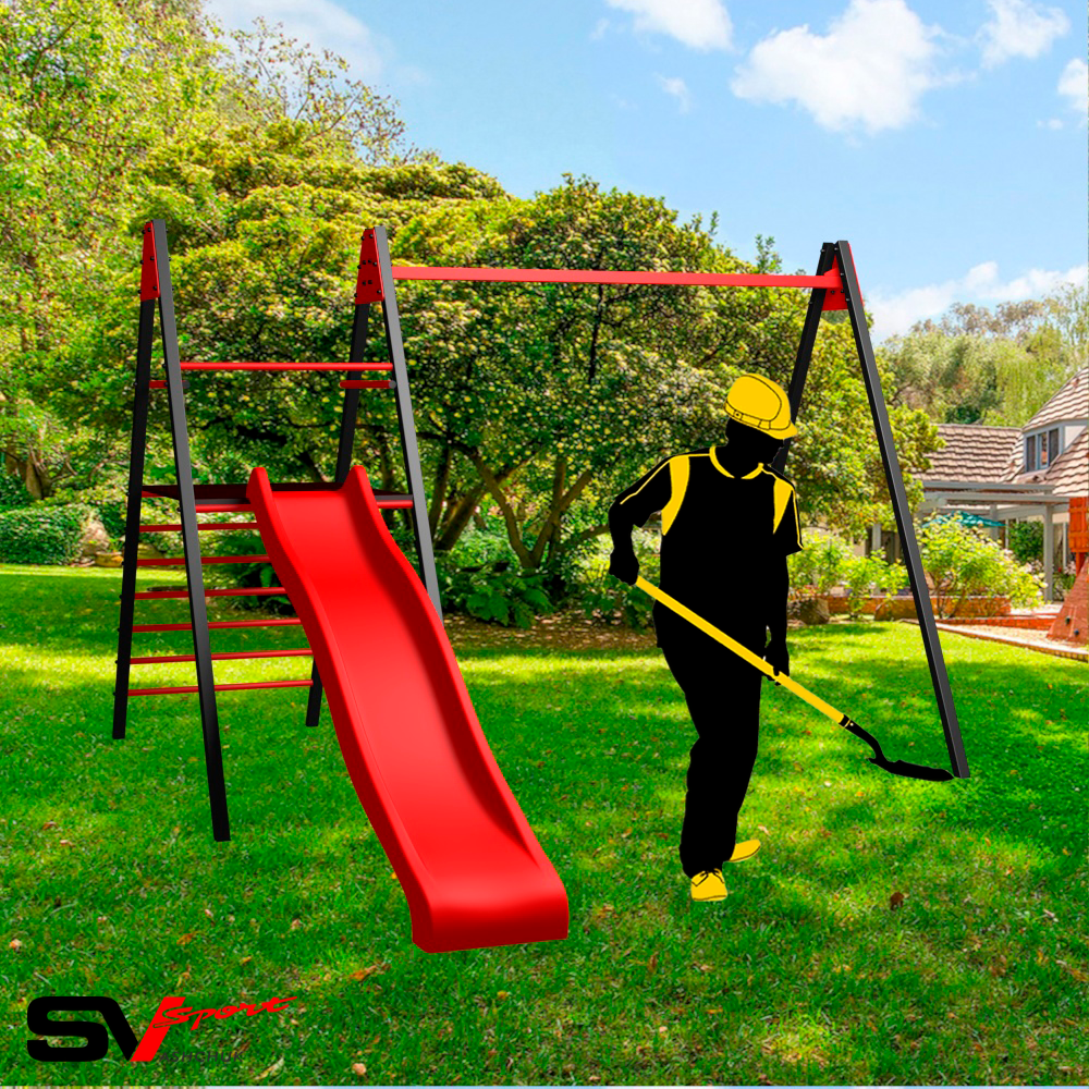 Монтаж уличных качелей Sv Sport с горкой