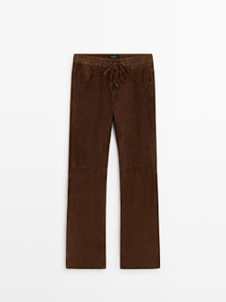 Massimo Dutti Укороченные замшевые брюки на шнуровке, коричневый
