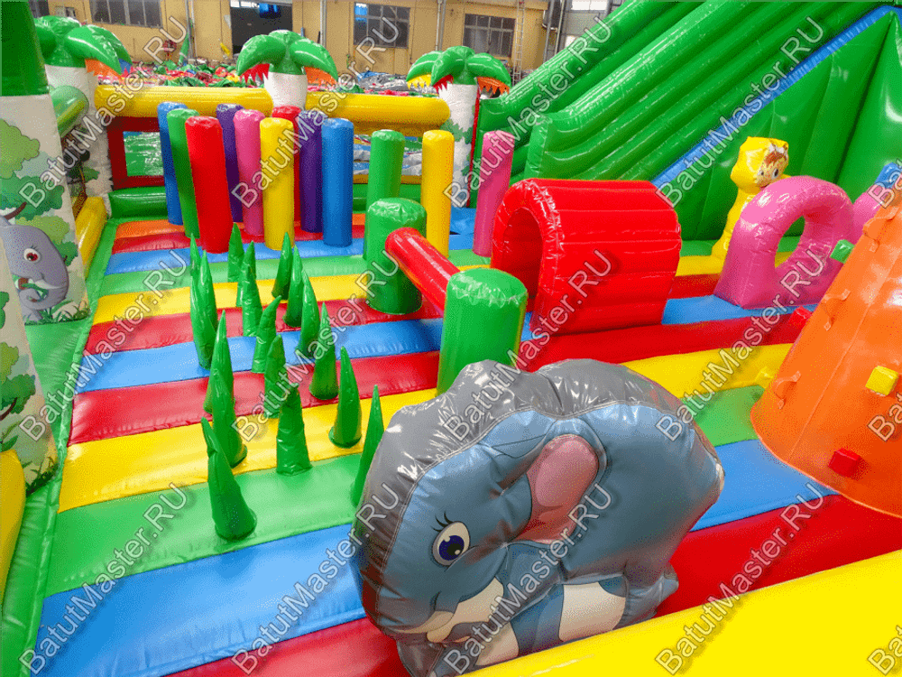 Надувной батут "Джунгли малый" борта с сеткой, размер 10*7*5 м