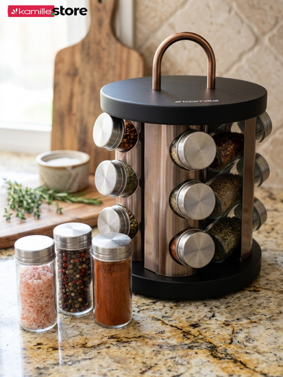 Набор ёмкостей для специй 12 шт. Kamille КМ 7034 на круглой подставке с ручкой