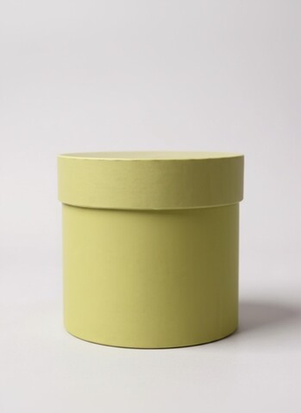 Плотная шляпная коробка с крышкой без лент. Цвет; Нежно желтый.