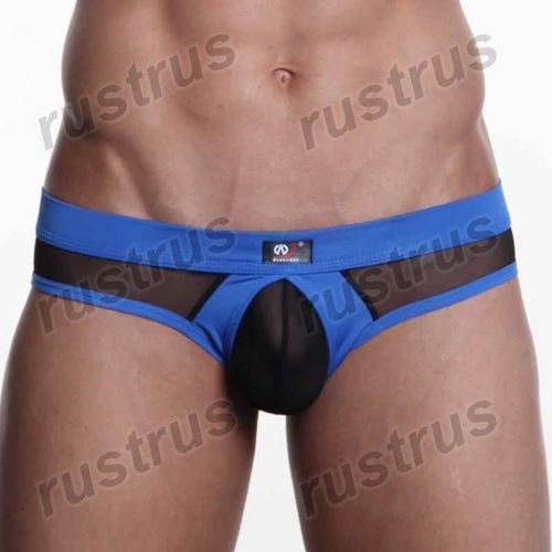 Мужские трусы брифы черные с синей резинкой WANGJIANG WG00114