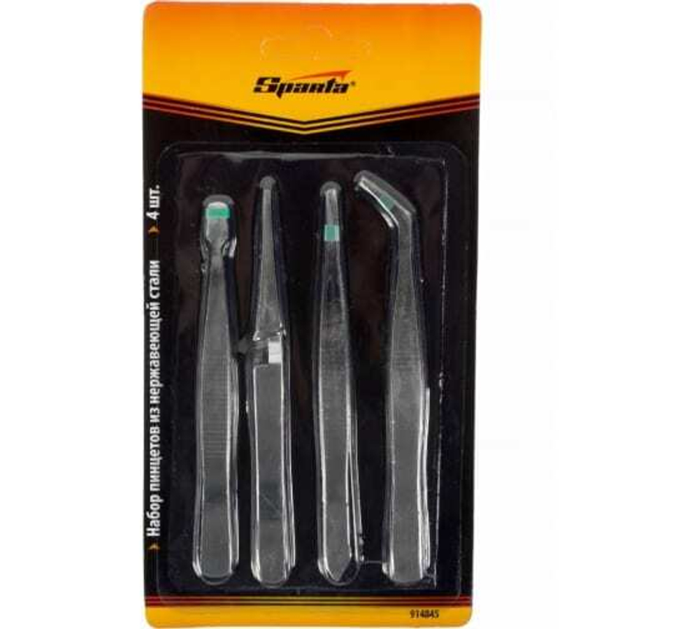 НАБОР ПИНЦЕТОВ ИЗ НЕРЖАВЕЮЩЕЙ СТАЛИ 4ШТ 914845