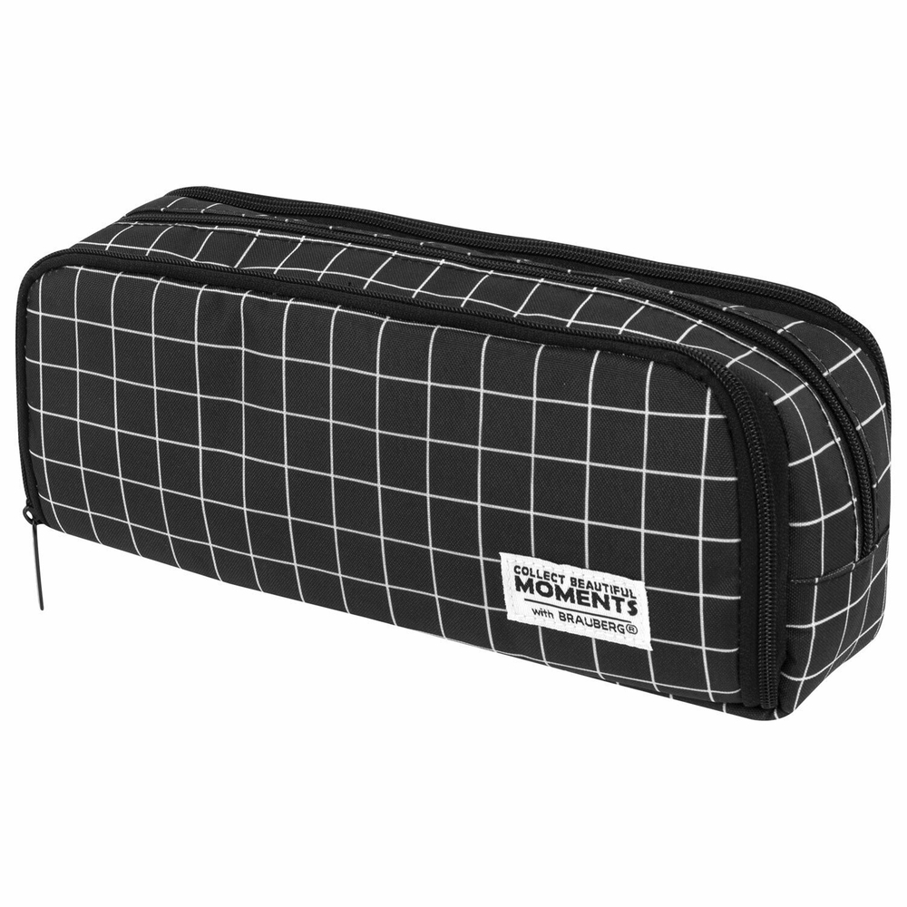Пенал-органайзер BRAUBERG 2 откидные планки полиэстер 23x9х7 см "Checkered" (2 штуки в упаковке)
