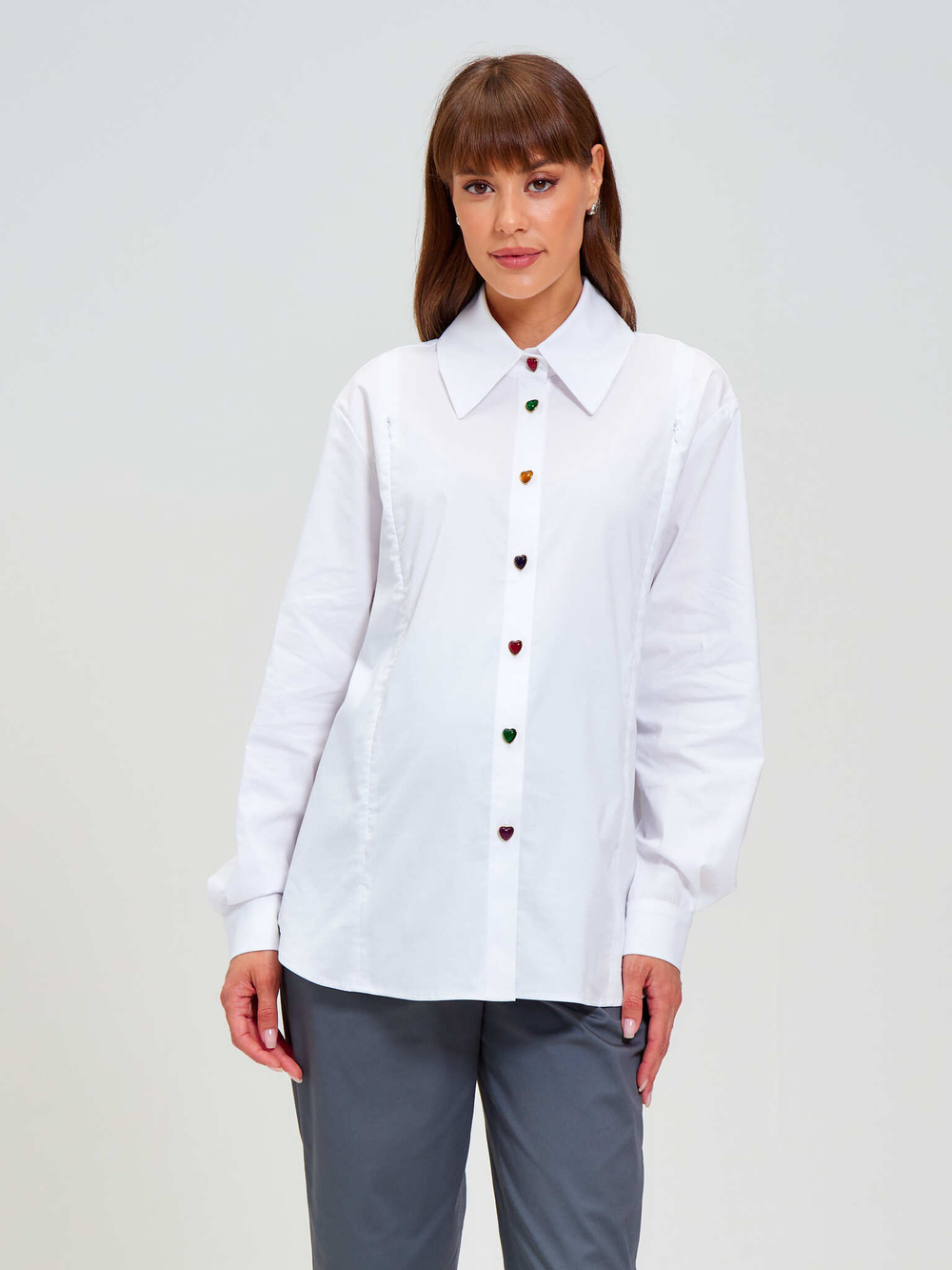 Рубашка для ГВ с пуговицами-сердечки  Белая
