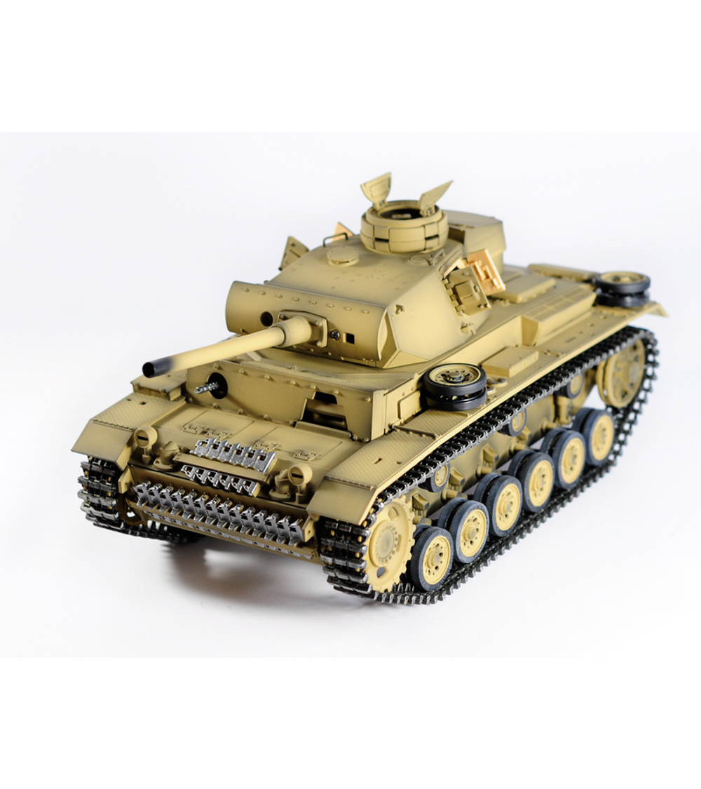 Р/У танк Taigen 1/16 Panzerkampfwagen III (Германия) дым, свет (для ИК боя) V3 2.4G RTR пустыня