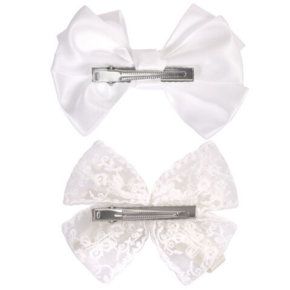 Бант для волос НАБОР 2 шт. и 1 шт., 10х8 см, на заколке, белый, АССОРТИ, MONTE VITA, 457119