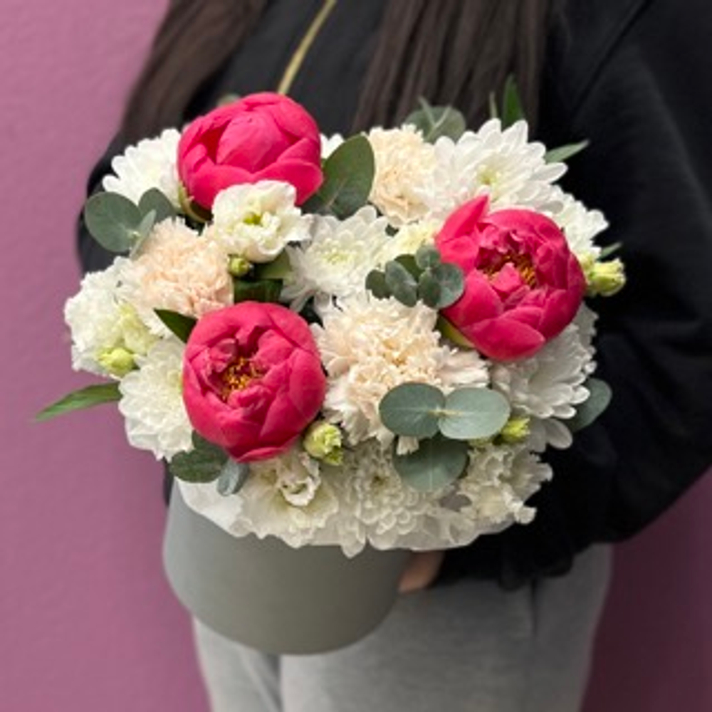 Коробка цветов "Peony Sunset" #79