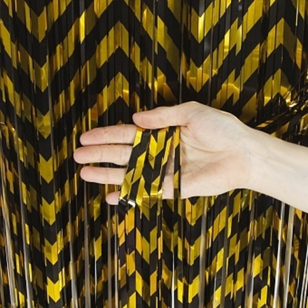 Занавес Дождик Зигзаги Черный/Золото Металлик 100*200 см.