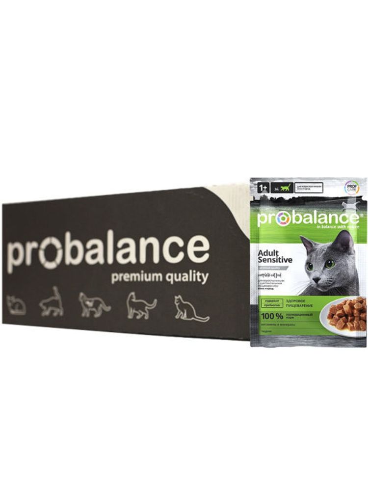 Влажный корм Pro Balance Sensitive для кошек с чувствительным пищеварением, 28 шт x 85 г