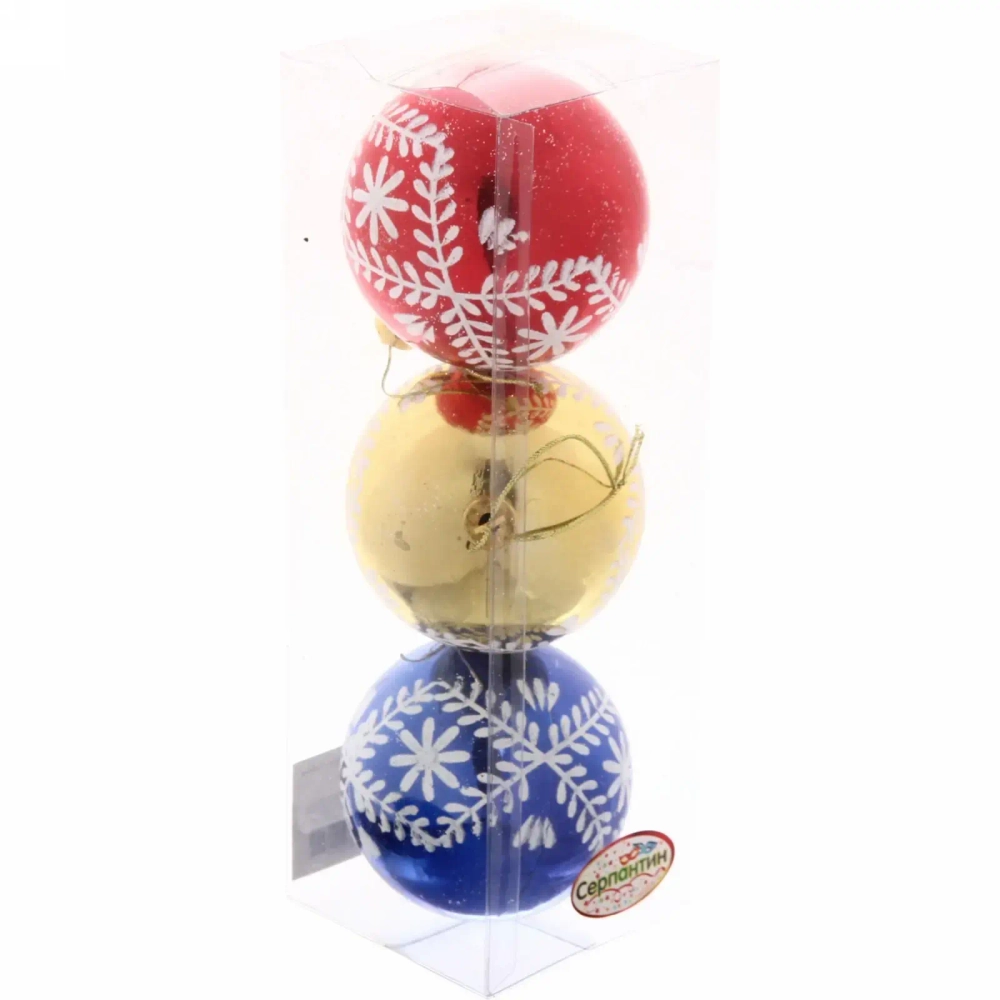 Новогодние шары 7см (набор 3шт) «Хвойные веточки», микс