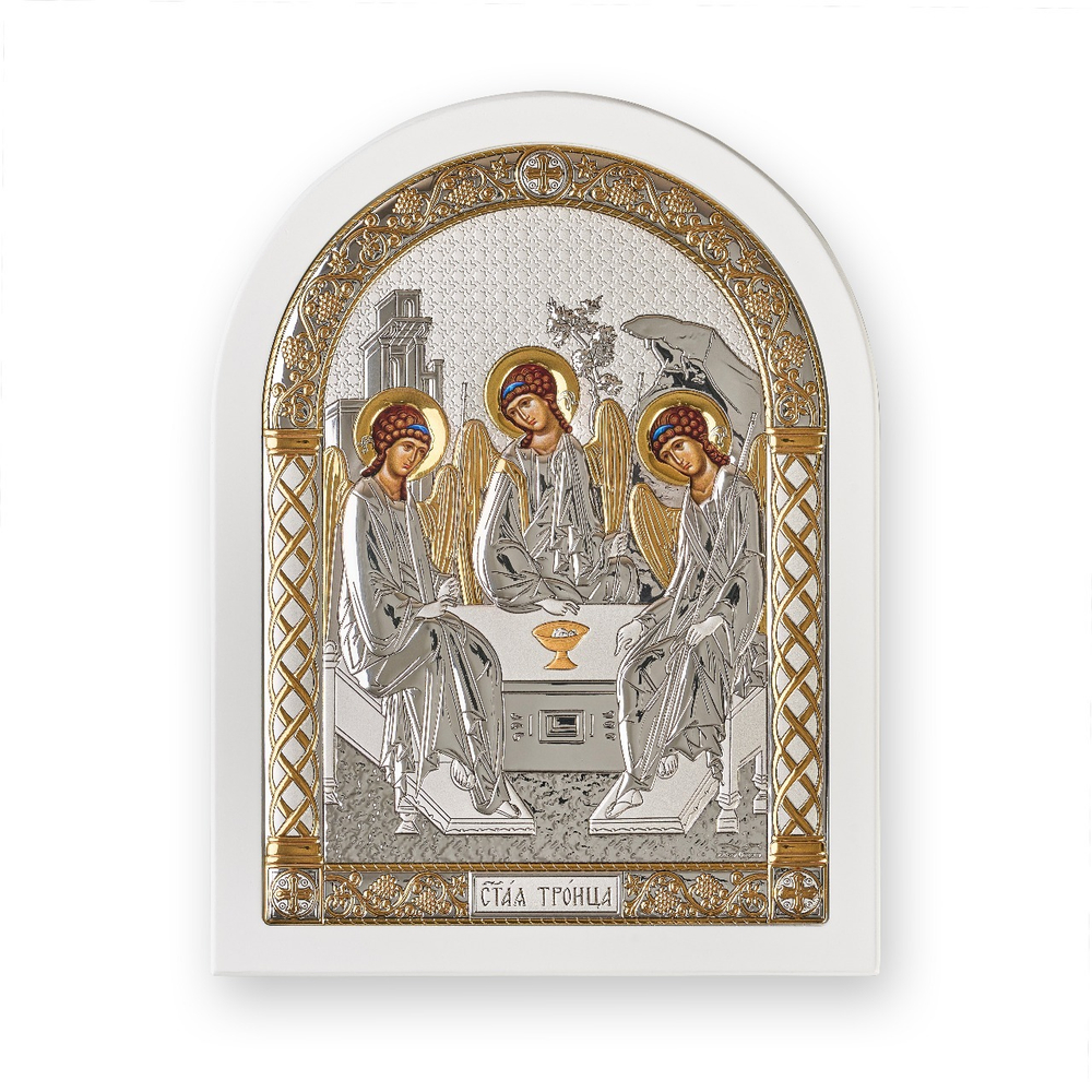 Св. Троица, икона арочная, белое дерево 105х140