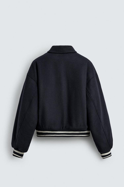 ZARA УТЕПЛЕННЫЙ БОМБЕР С НАШИВКАМИ, МОРСКОЙ СИНИЙ