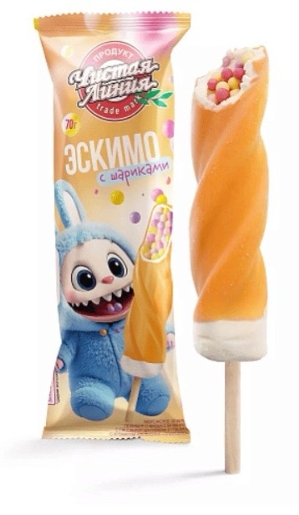 Эскимо с шариками апельсиновый 70гр