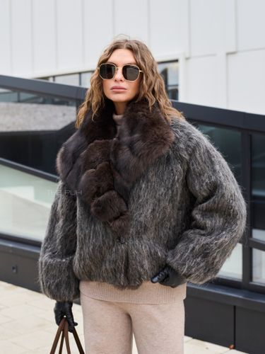 Укороченный шерстяной пуховик с мехом лисы