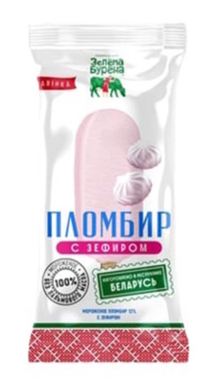 Мороженое эскимо "Пломбир с зефиром" 70г. Зелена Бурена