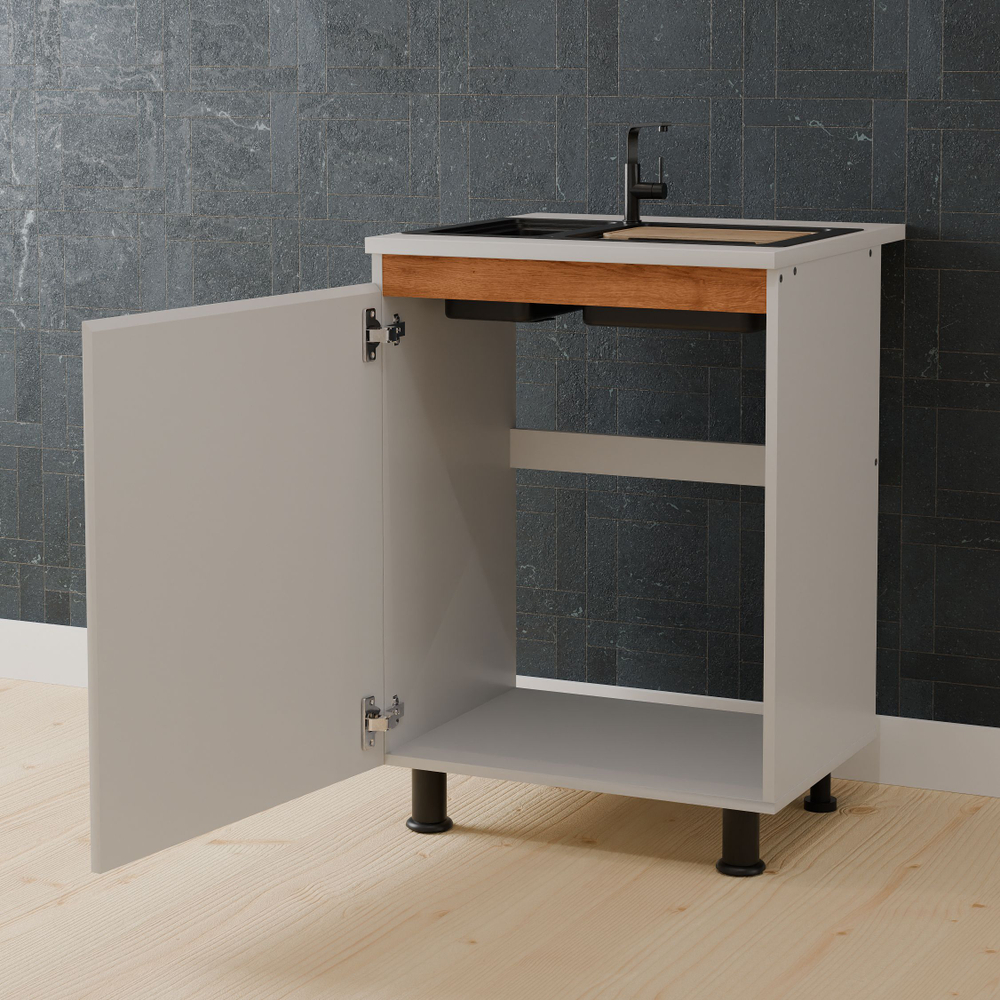 Кухонный модуль напольный 60х60х85, Валенсия, под мойку, со столешницей, тумба под раковину с дверью, на ножках, белая, Dipriz