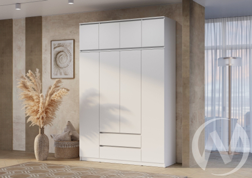 Шкаф 4-х створчатый с антресолью ШК-13 МС Симпл (белый)