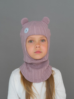Шлем весенний/осенний вязаный (Пудра) с ушками МИО