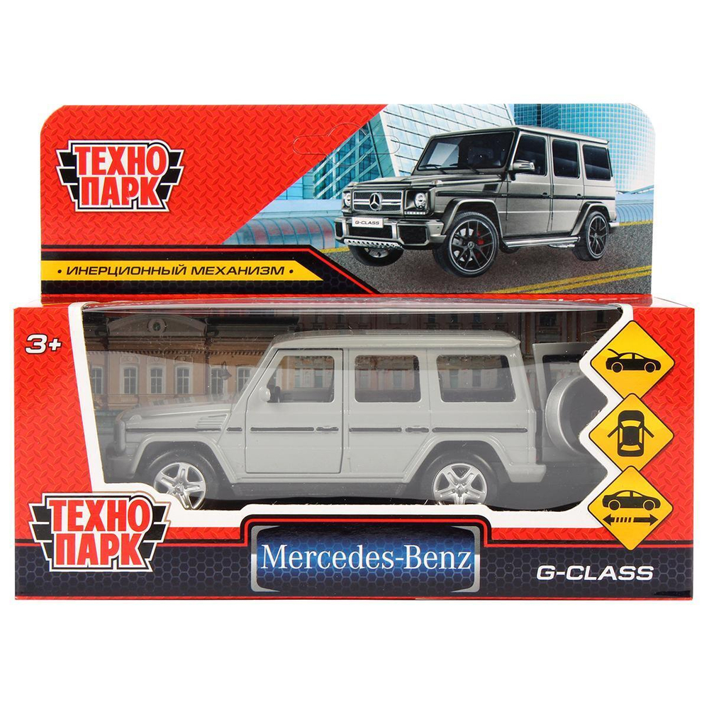 Модель ин. мет. "Mercedes-Benz G-class" 12см, двери, багажн, темно-серый, коробка GCLASS-12-GY (Технопа