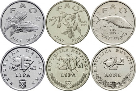 Хорватия 1995 50 лет ФАО набор 3 монеты
