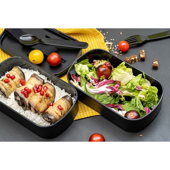 Ланч-бокс с приборами food time, 1 л, черный