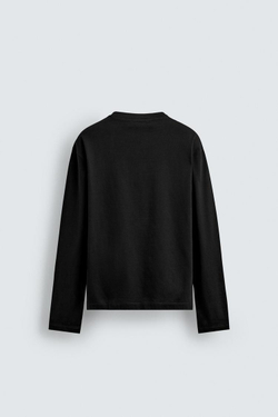 ZARA МЕРСЕРИЗОВАННАЯ ФУТБОЛКА С ДЛИННЫМИ РУКАВАМИ — LIMITED EDITION, ЧЕРНЫЙ