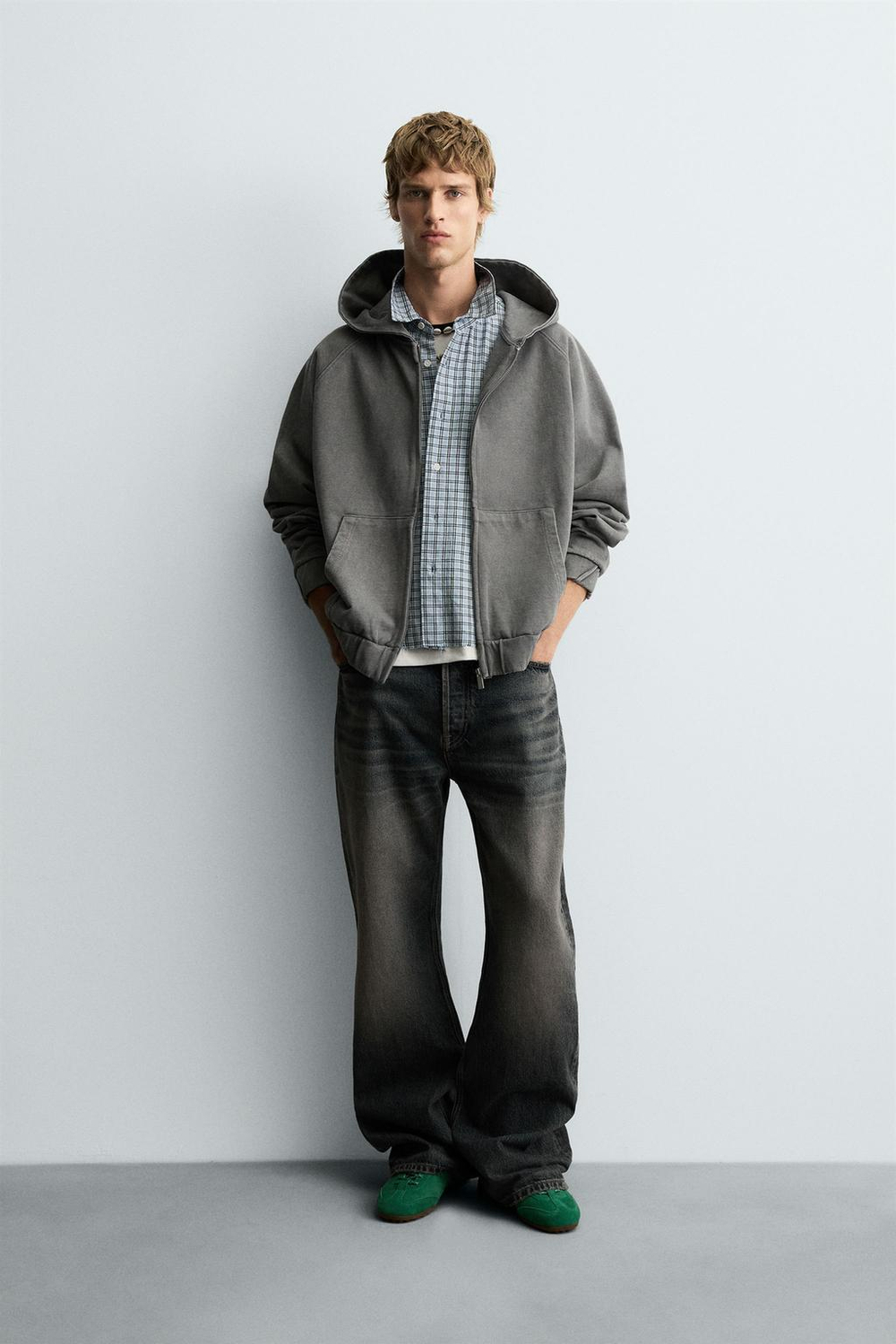 ZARA ХУДИ BOXY FIT С КАПЮШОНОМ, ТЕМНЫЙ АНТРАЦИТ