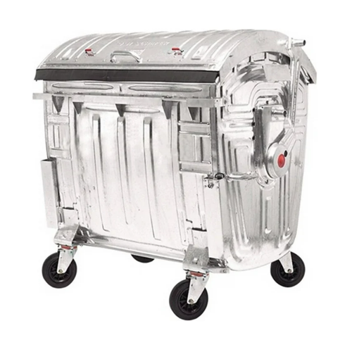 Евроконтейнер оцинкованный 1100 л с полукруглой металлической крышкой.