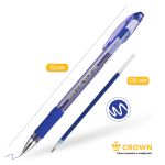 Ручка гелевая Crown  с резиновым грипом, синяя, 0.7мм, стержень игла